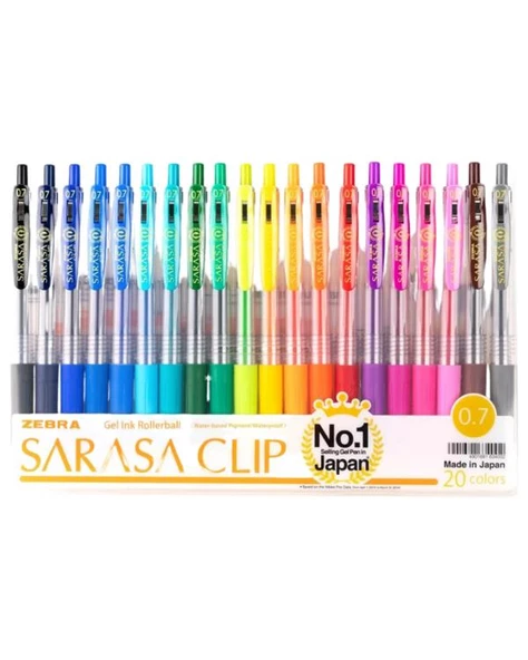 Zebra Sarasa Clip Jel Mürekkepli Roller Kalem Seti 0.7 mm. 20 Renk JJB15 20CA