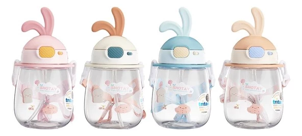 Shotay Rabbit Çocuk Pipetli Matara Tritan Pembe 600Ml - 6