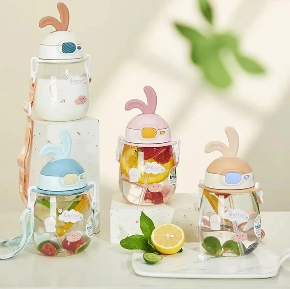 Shotay Rabbit Çocuk Pipetli Matara Tritan Pembe 600Ml - 5