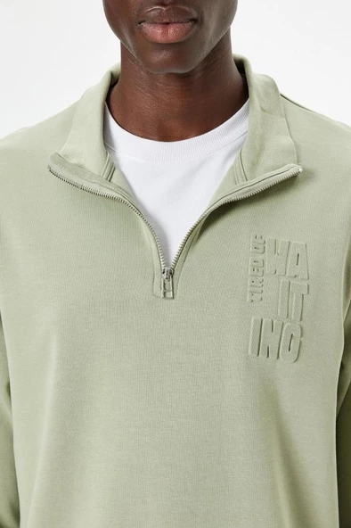 Koton Slogan Baskılı Sweatshirt Fermuarlı Yaka Pamuklu - 5