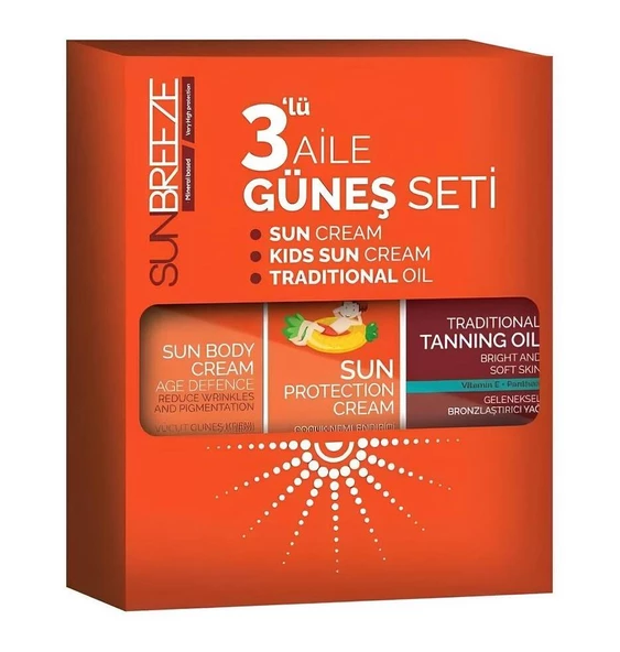 SUN BREEZE 3Lü Aile Güneş Seti 50+SPF Yüz Güneş Kremi , 50+SPF Çoçuk Güneş Kremi 0 SPF Bronzlaştırıcı Yağ