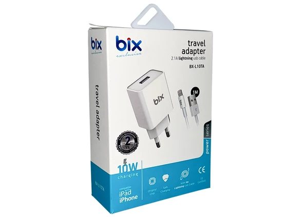 Şarj Aleti Takım Iphone Lightning 10W 2.1A Bix BX-L10TA - Resim 2