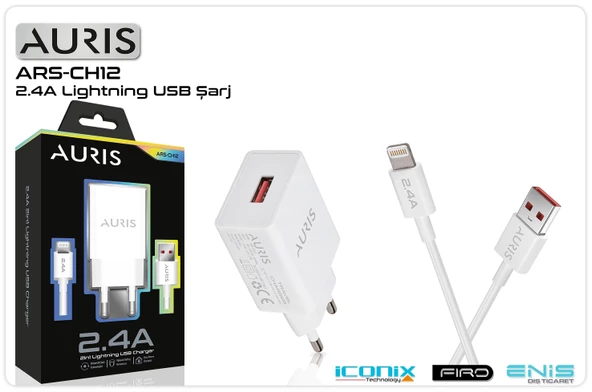 Şarj Aleti Takım İphone Ligtning 2.4A Auris ARS-CH12