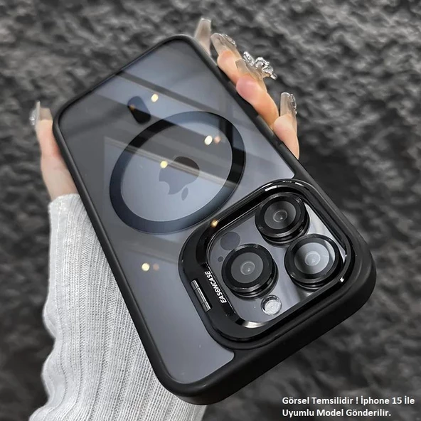 iPhone 15 Pro Uyumlu Kılıf Klon Stantlı + Lens Korumalı MagSafe Kapak ürün görseli