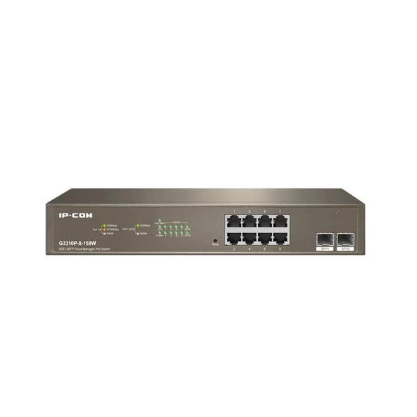 Ip-com G3310p-8-150w 8 Port Gıgabıt + 2x1gb Sfp Uplınk L2/cloud Yönetilebilir Rack 130w Poe Swıtch