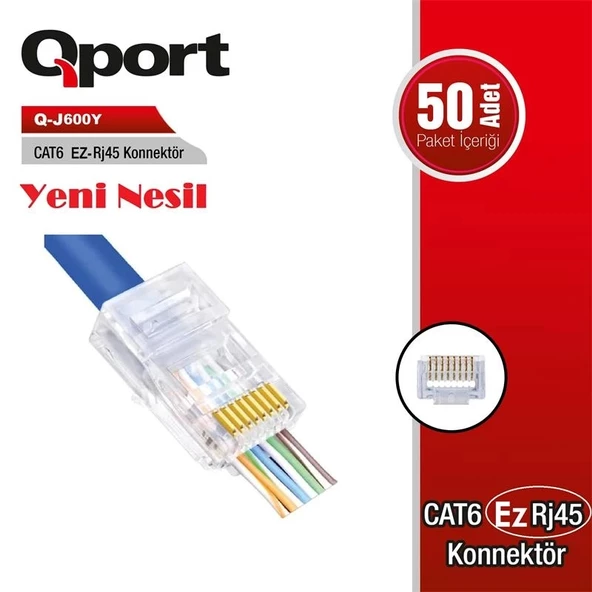 Qport Q-j600y Cat6 50 Lik Paket Ez-rj45 Yeni Nesil Konnektör