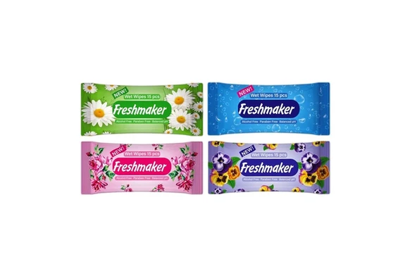 Freshmaker Islak Cep Mendil - Alkolsüz ve pH Dengelenmiş - Çiçeksi Kokular - 15 Adetlik 20 Paket - Resim 4