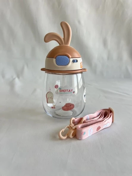 Shotay Rabbit Çocuk Pipetli Matara Tritan Somon 600Ml - Resim 3