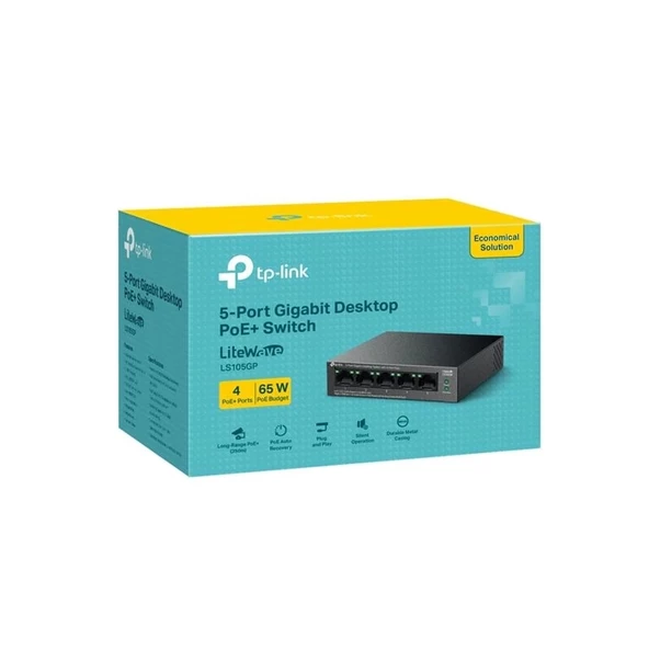 Tp-lınk Ls105gp 4 Port Gıgabıt + 1 Port Rj45 Uplınk Poe 65w 250 Metre Poe Mesafe Metal Kasa Swıtch