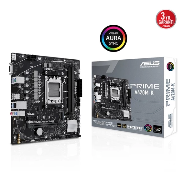 Asus Prıme A620m-k, 2xddr5, 1x M.2, D-sub, Hdmı, Amd Ryzen 7000 Serisi, Am5 Soket Anakart