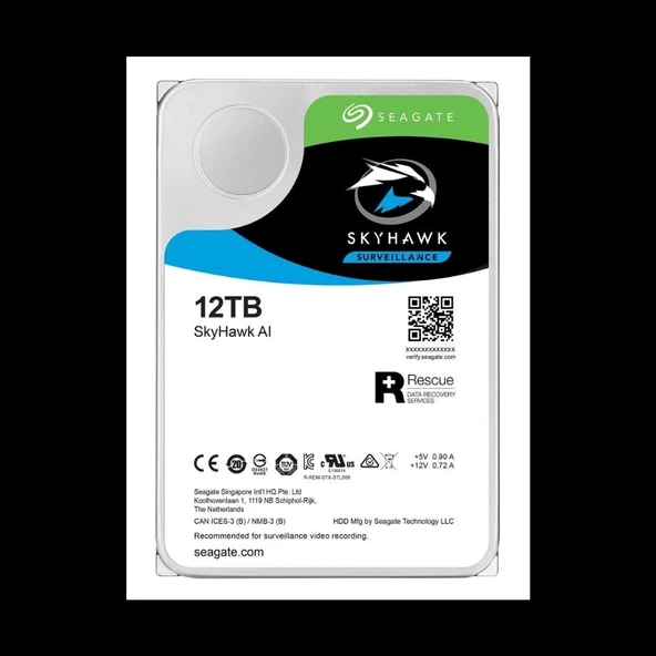 Seagate Skyhawk Aı, St12000ve001, 3.5", 12tb, 256mb, 7200rpm, Güvenlik, Hdd