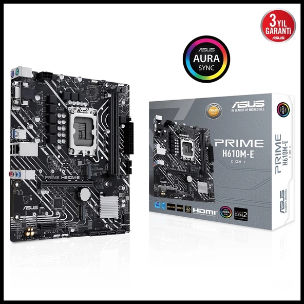 Asus Prıme H610m-e Csm, 2xddr5, 2x M.2, D-sub, Hdmı, Dp, 12-13.nesil, Lga1700 Soket, Anakart