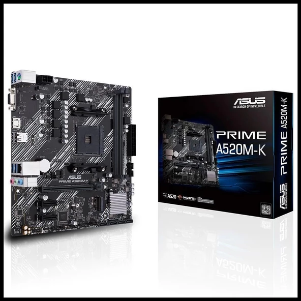 Asus Prıme A520m-k, 2xddr4, 1x M.2, D-sub, Hdmı, Am4 Soket Anakart