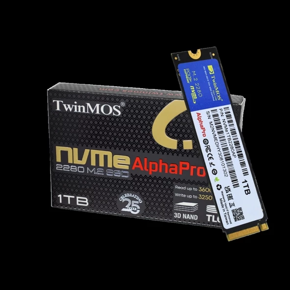 Twinmos Nvme1tb2280ap, Alphapro, 1tb, 3600-3250mb/s, Gen3, Nvme Pcıe M.2 2280, Ssd, Tlc, 3dnand