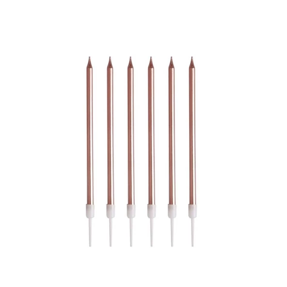 Metalik İnce Mum Pembe 15 cm 6 lı - 2