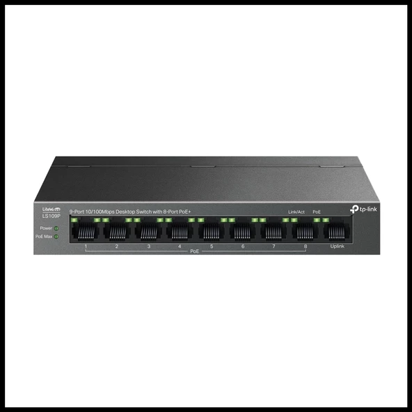 Tp-lınk Ls109p, Green Tech, 9 Port Megabit, 8 Port Poe, 63w, Yönetilemez, Metal Kasalı Switch