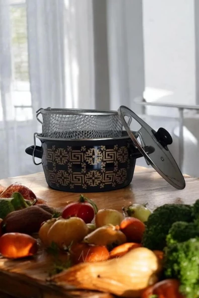 Nishev.com Evini Sev Siyah Desenli Kızartma Tenceresi - 22 cm 4,5 lt - 2