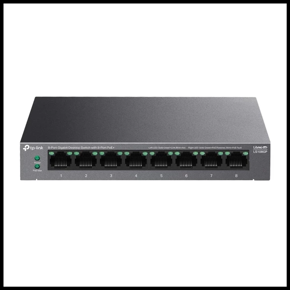 Tp-lınk Ls108gp, Green Tech, 8 Port Gigabit, 8 Port Poe, 62w, Yönetilemez, Metal Kasalı Switch