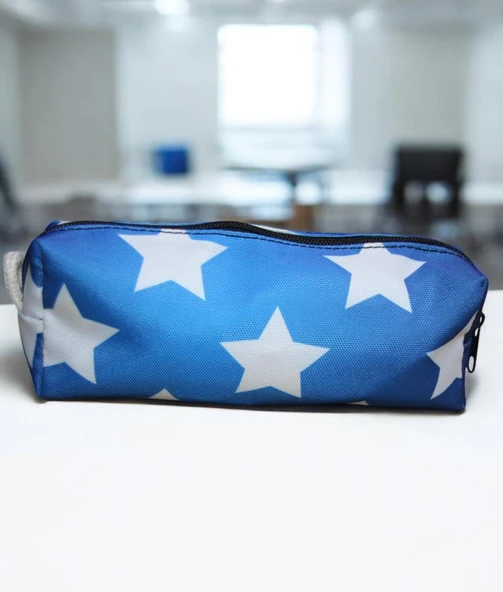 Beyaz Yıldız Tatlı Kalemlik - Okul Kalemliği-Makyaj Çantası Beyaz Yıldız Mavi Zemin - 4