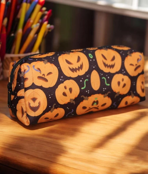 Cadılar Bayramı Temalı Tatlı Kalemlik - Okul Kalemliği-Makyaj Çantası Bal Kabağı Kalemlik - 4