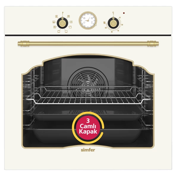 Simfer 9 Fonksiyon Retro Bej Ankastre Set (8218 Fırın + 3326 Ocak + 8716 Davlumbaz) - Resim 2