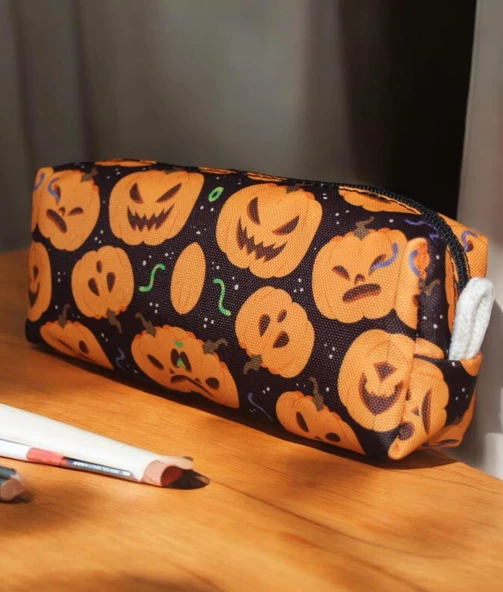 Cadılar Bayramı Temalı Tatlı Kalemlik - Okul Kalemliği-Makyaj Çantası Bal Kabağı Kalemlik - 5