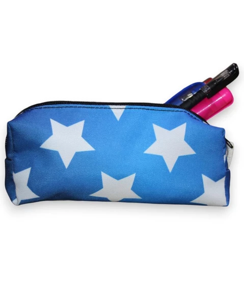 Beyaz Yıldız Tatlı Kalemlik - Okul Kalemliği-Makyaj Çantası Beyaz Yıldız Mavi Zemin - 2