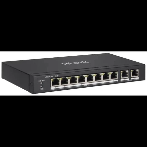 Hılook Ns-0310p-60(b), 10port, Megabit, 8 Port Poe, 60w, +2 Port Gigabit Uplink, Long Range 250metre, Yönetilemez, Masaü