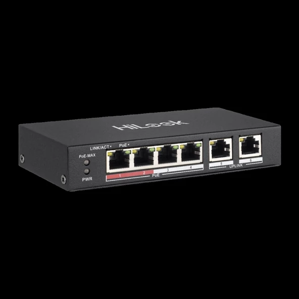 Hılook Ns-0106p-35(b), 5 Port, Megabit, 4 Port Poe, 60w, +2 Port Megabit Uplink, Long Range 250metre, Yönetilemez, Masaü