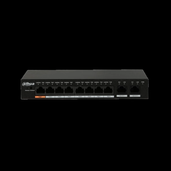 Dahua Pfs3010-8et-96, 8 Port, Megabit, 8 Port Poe, 96w, +2 Port Gigabit Uplink, Yönetilemez, Masaüstü Switch