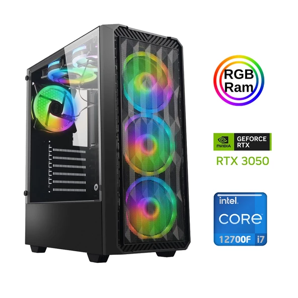 Xaser Xsr879 i7 12700F 16GB Ram 512GB M.2 NVMe SSD 6GB RTX3050 Oyuncu Masaüstü Bilgisayarı