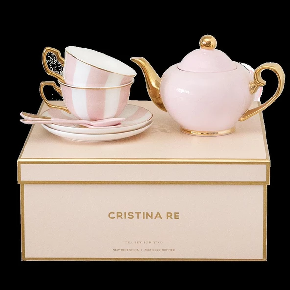 Cristina Re Two Cup Blush Stripe Teaset - Resim 2