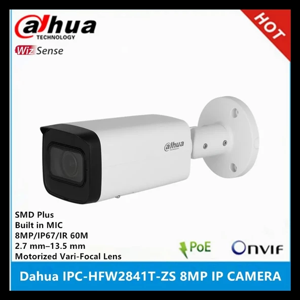 Dahua Ipc-hfw2841t-zas-27135 8mpix, 2,7-13,5mm  Motoriz Lens, H265+, 80mt Gece Görüşü, Dahili Mikrofon, Starlight, Ip67,