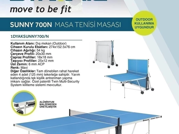 DYNAMIC SUNNY 700N MASA TENİSİ MASASI VERSİYON 2 (1DYAKSUNNY700/V2)