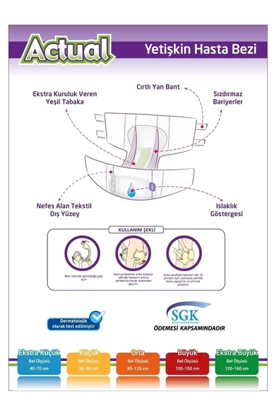 ACTUAL Yetişkin Hasta Bezi Bel Bantlı L-büyük 30 Adet