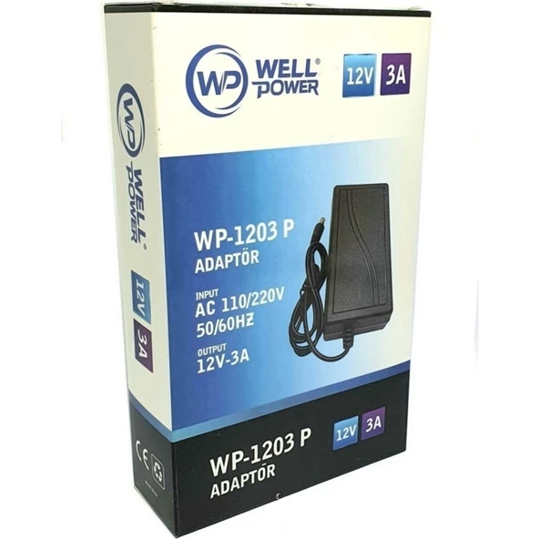 Well Power Adaptör 12 Volt 3 Amper Plastik Kasa Adaptör 5.5x2.5mm Jak Fişli Adaptör Well Power WP-1203 P - 3