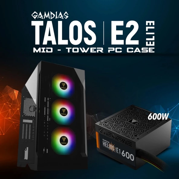 Gamdıas Talos E2 Elite, 600w, Tempered Glass, Argb, Atx Gamıng Kasa