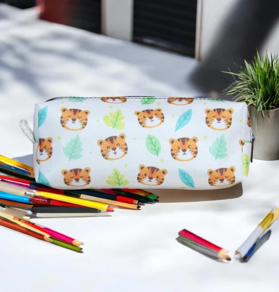 Kaplan Desenli Tatlı Kalemlik - Okul Kalemliği-Makyaj Çantası - 2