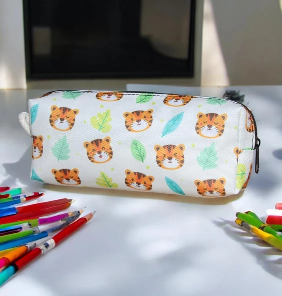 Kaplan Desenli Tatlı Kalemlik - Okul Kalemliği-Makyaj Çantası - 4