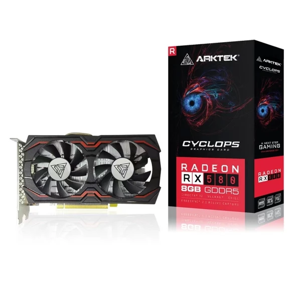 Arktek Cyclops, Akr580d5s8gh1, Rx580, 8gb, Gddr5, 256bıt, 1xdvı, 1xhdmı, 1xdp Gamıng Ekran Kartı