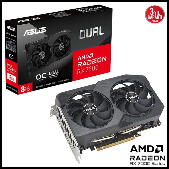 Asus Dual-rx7600-o8g-v2, 8gb, 128bit, Gddr6, 1xhdmı, 3xdp, Gamıng Ekran Kartı