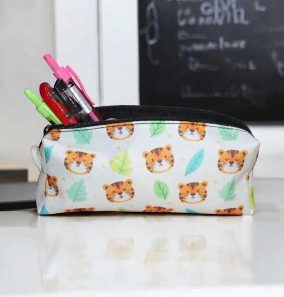 Kaplan Desenli Tatlı Kalemlik - Okul Kalemliği-Makyaj Çantası - 5