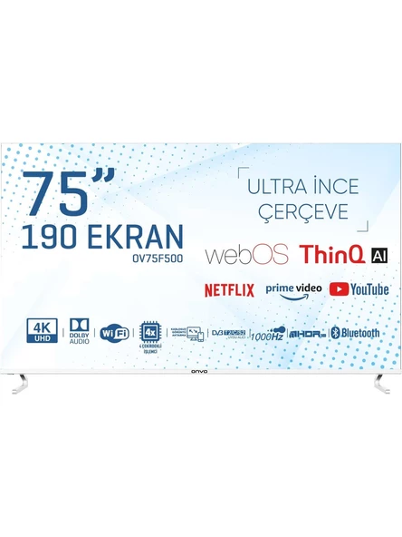 Onvo OV75F500 75'' 190 Ekran Uydu Alıcılı 4K Ultra HD Smart LED TV