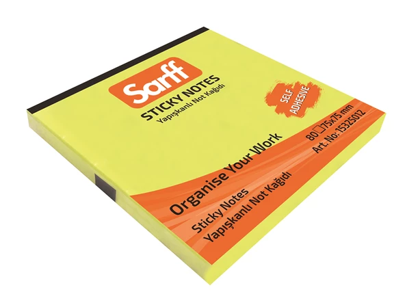 SARFF 75X75MM NEON SARI YAPIŞKANLI NOT KAĞIDI - 80YP