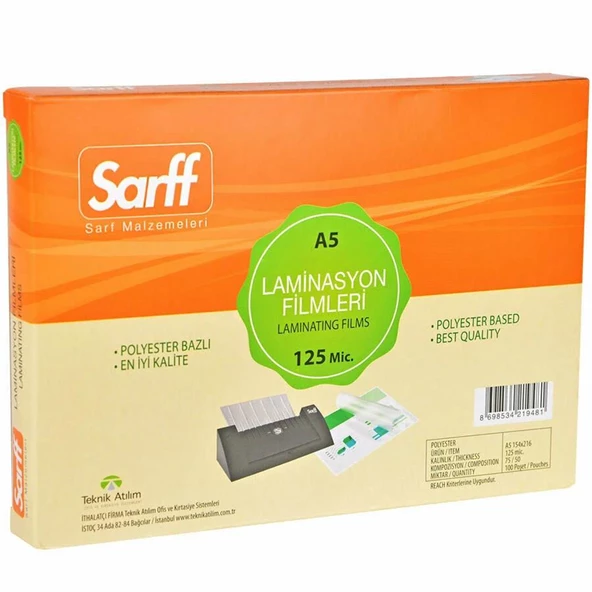 SARFF 125MIC LAMİNASYON FİLMLERİ - A5(155X216MM) - 100ADET