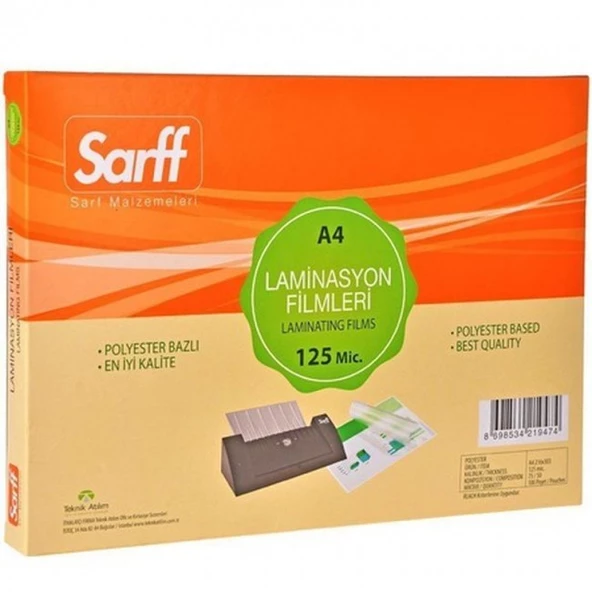SARFF A4 125MIC LAMİNASYON FİLMLERİ - (216X303MM) - 100ADET