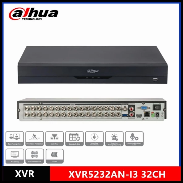 Dahua Xvr5232an-ı3, 32kanal, 5mpix, H265+, 2 Hdd Desteği, 5in1 Dvr Cihazı