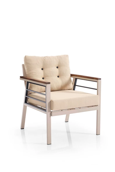 Evdemo Lara Metal Puflu Bahçe Balkon Takımı 3+1+1+Ahşap Masa Cappuccino - 4