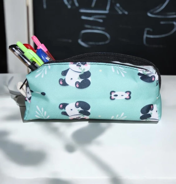 Yeşil Panda Desenli Tatlı Kalemlik - Okul Kalemliği-Makyaj Çantası - 4