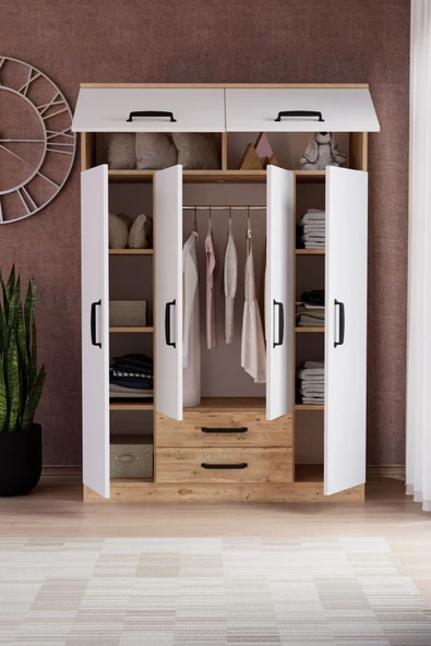 Evdemo Tema 6 Kapak 2 Çekmeceli Gardırop Atlantik Çam Beyaz - 3